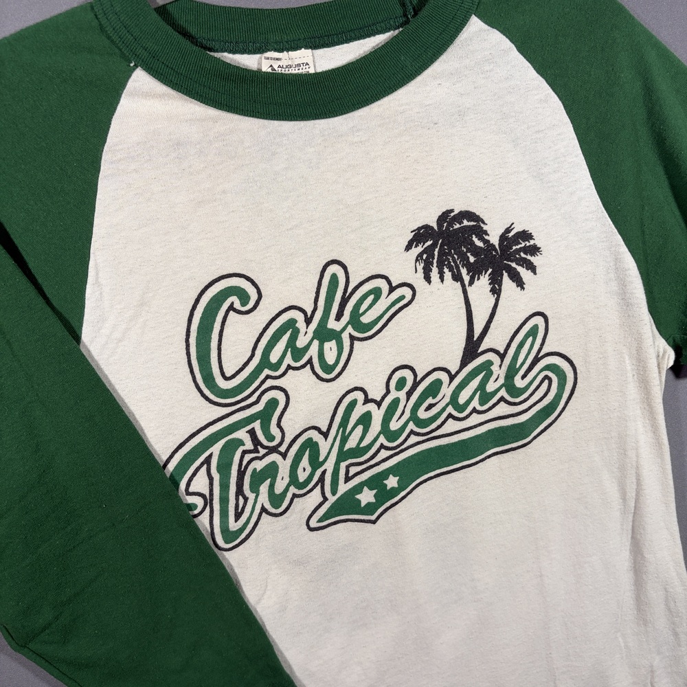 Augusta Sportswear Baseball Tee Green White Cafe Tropical Adult M Raglan Vintage